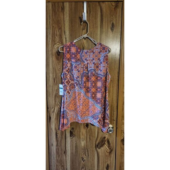 NWT Kim Rogers orange/blue design sleeveless blouse - Picture 7 of 7